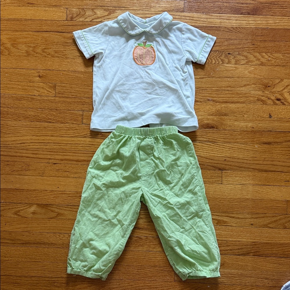 Little English White Top with Pumpkin Embroidery